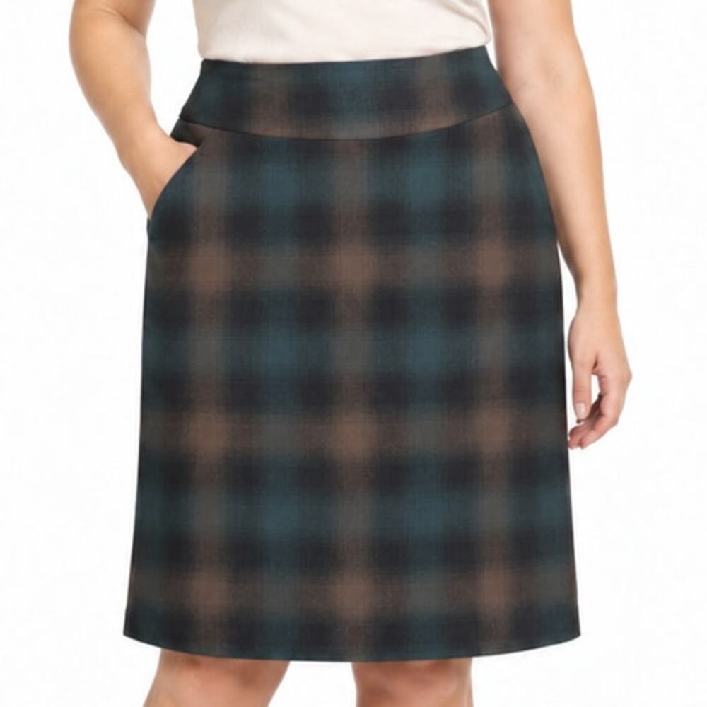Banana Republic NWT 100% Wool Plaid Knee Skirt Green Brown Ruffle Back Size 12